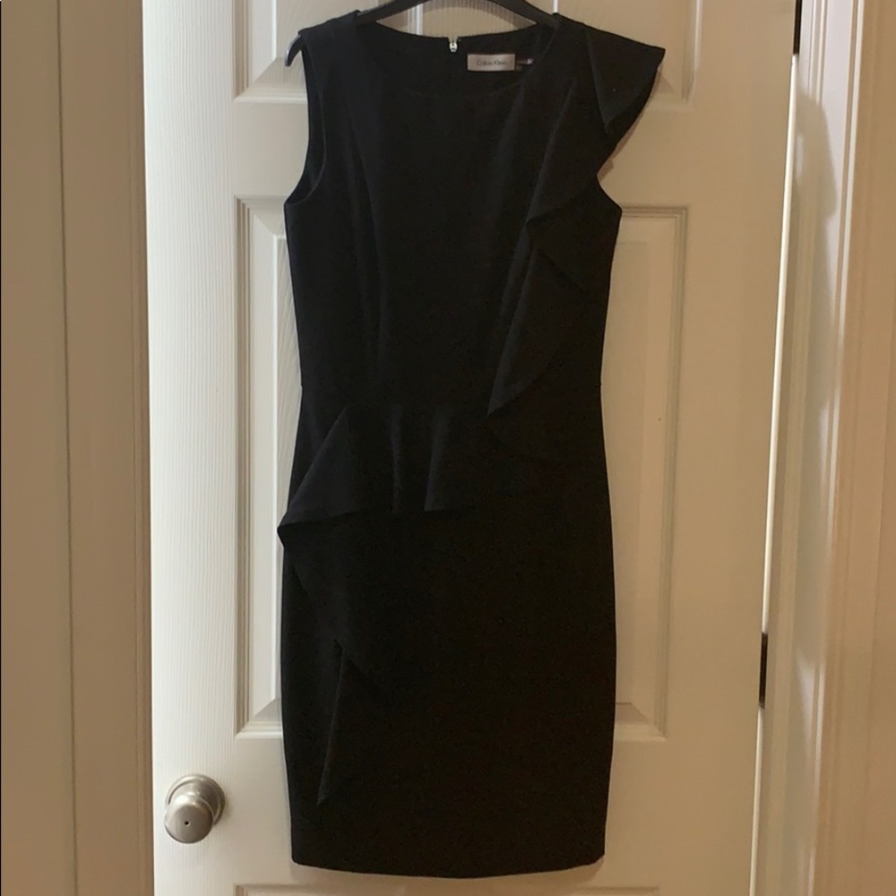 Calvin Klein Black Sheeth Dress with Ruffle Detail